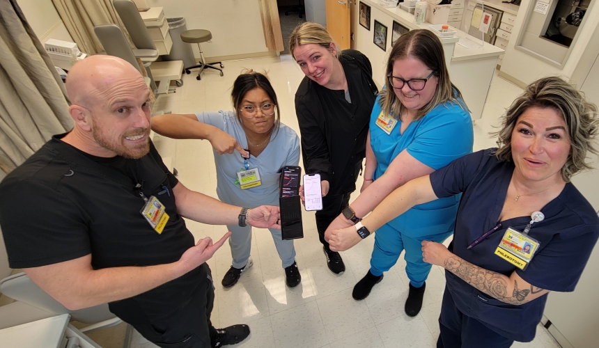 Stephen Spencer, Danay Majeski, Kristina Truslowski, Amanda Salamin, and Michelle Marx record their steps.